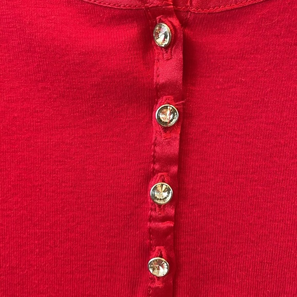 Additions by Chico’s Red Size 2 (12/14) Long Sleeve Tee with Rhinestone Buttons. - Picture 2 of 5